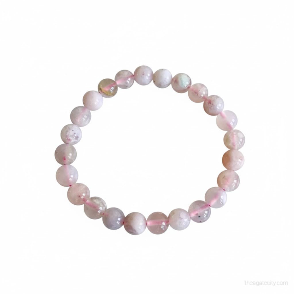 Natural Pink Flower Stone Bead 8 Mm Size Bracelet - 2