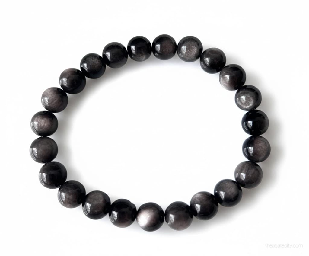 Silver Obsidian Beads 8Mm Bracelet - 2