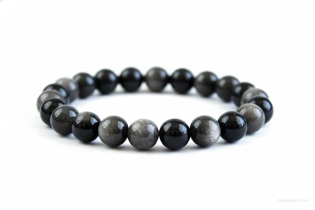 Silver Obsidian Beads 8Mm Bracelet - 1